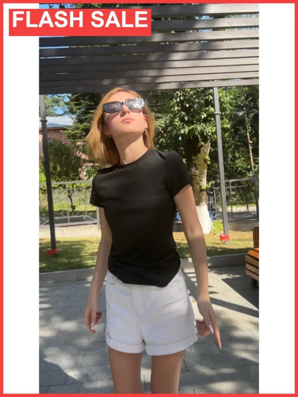 Women Short Sleeve Fitted Summer Top Stretchy Basic Tee